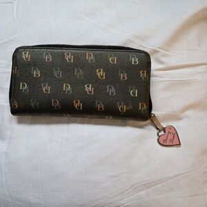 Vintage Dooney & Bourke Black Wallet with Pink Heart Charm